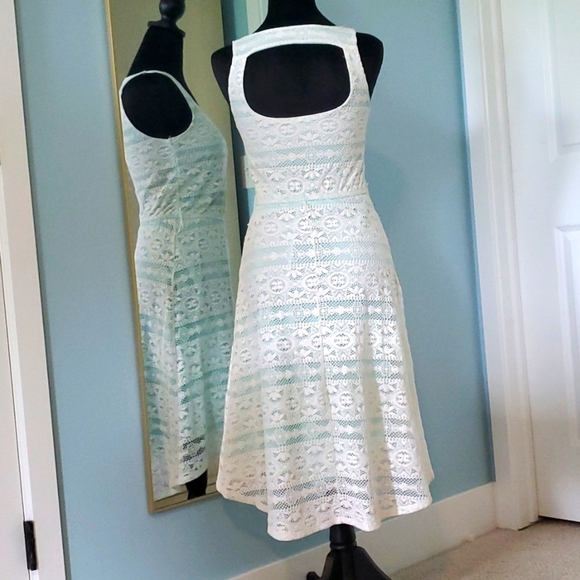 Maurices Beautiful Off-white Lace Turquoise High-low Sundress Cutout XS - Picture 7 of 14